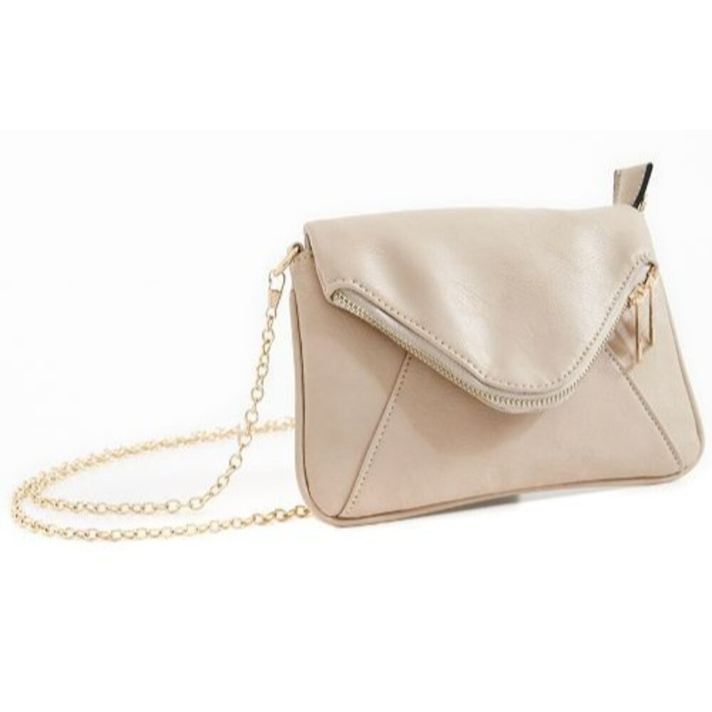 Yoki Taupe Tan Beige Envelope Faux Leather Gold Chain Cross Body Bag Purse